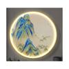 Nuevo Estilo Chino Pintura Qianli Jiangshan Pintura Decorativa para la Entrada del Hogar Pintura Luminosa Pintura Colgante para Pared de Fondo de Sala de Estar Pintura Circular con Luz