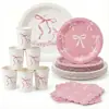 Platos de Papel Desechables Estilo Nuevo Transfronterizo con Moño Rosa para Fiesta Picnic Cumpleaños Decoración de Mesa