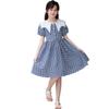 Vestido de Pepas para Niña Verano 2025 Nuevo Estudiantes de Primaria Cuello de Pico Vestido de Princesa Dulce Vestido de Cuadros para Niños Grandes
