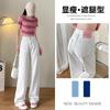 Jeans Branco de Perna Reta Feminino Primavera, Outono e Inverno 2024 Novo Design Fino Slim Senso de Design Explosões Calças de Perna Larga