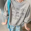 Sudadera de manga larga con cuello redondo, estilo retro americano, para mujer de talla grande, sin capucha, nuevo estilo de principios de otoño, top holgado y favorecedor para mujer de talla grande