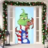 Cubierta de Puerta Decoración de Dibujos Animados del Grinch Cubierta de Puerta Navideña Monstruo Verde Grinch Tela Colgante Tapiz Fondo de Cubierta de Puerta