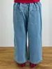 Verão 2025 Novo Estilo Coreano Roupa Infantil Saia Crochê Vazada para Menina Saia de Forro Jeans Reto