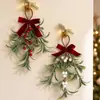Novo produto transfronteiriço: Pingente de decoração de folha artificial de Natal com laço e frutas vermelhas, Ornamento de pendurar para planta verde de Natal caseira DIY