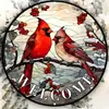 Letrero redondo de hierro y aluminio vintage Pájaro rojo navideño Gnomo Letrero de puerta Arte de hierro para pared Letrero decorativo transfronterizo