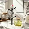 Suporte de mesa simples de desenho animado para armazenamento de copos com bandeja de drenagem para copos de água, copos de café, conjuntos de chá e porta-copos pequenos