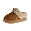 Pantuflas de Algodón con Lazo y Suela Gruesa, Nuevo Estilo Invierno 2026, Venta al por Mayor, Forradas de Felpa, Cálidas, de Peluche, Moda para la Nieve, Pantuflas Peludas