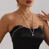 Joia Europeia e Americana Transfronteiriça Moda Metal Estrela de Cinco Pontas Pérola Artificial Pingente Corrente de Peito Sexy Garota Hot Corrente para Corpo de Biquíni