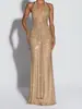 Elegante Vestido de Noche Estilo Socialité Espalda Descubierta Profunda con Escote Halter Cintura Ceñida Sexy Estilo Ins Transfronterizo Otoño e Invierno Nuevo Estilo