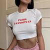 Camiseta de manga corta con letras y corte entallado para mujer, estilo verano 2024