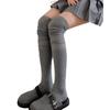 Medias gruesas grises para mujer otoño e invierno JK japonés calcetines negros hasta el muslo calcetines cálidos blancos por encima de la rodilla calcetines altos de encaje