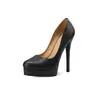 Sapatos Femininos Sexys de Couro Genuíno com Salto Ultra Alto de 14cm e Plataforma Grossa, Estilo Comércio Exterior, Salto Fino, Bico Redondo, Salto Altíssimo, Boca Rasa, para Pessoas Baixinhas
