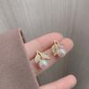 Pendientes Minimalistas de Hoja Fruta Perla para Mujer Aguja de Plata S925 Estilo Coreano Lujo Ligero Dulce Hoja con Microincrustaciones de Zirconia Pendientes