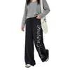 Pantalones deportivos casuales de pierna recta con estampado de letras estilo americano talla grande Wanwan para mujer, nueva colección de principios de otoño, pantalones atléticos de pierna ancha, holgados y estilizados para figuras curvilíneas
