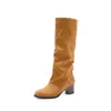 Botas altas de gamuza con punta redonda y tacón grueso para otoño e invierno, botas de mujer de tacón medio en talla grande, venta al por mayor transfronteriza para dropshipping, productos de AliExpress