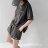 Traje Deportivo de Verano para Estudiantes con Letra Bordada Waffle Moda Femenina Holgado de Manga Corta Pantalones Cortos Conjunto de Dos Piezas Pequeño