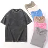 Camiseta Redonda Estilo Vintage Lavada 230g Transfronteriza, Estilo Americano, Corte Holgado Europeo y Americano, Hombro Caído, Algodón Puro Resistente, Proceso Tie-Dye, Manga Corta