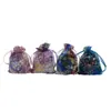Bolsa de hilo de coral dorado colorido azul con cordón cordón embalaje de joyería regalo navideño bolsa de dulces al por mayor