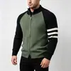 2026 Nuevo Llegada Suéter Cardigan para Hombre Marca de Moda Trendy Bloque de Color Patchwork Cuello Alto Tejido Chaqueta Hombre