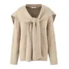 9807-2025 Nuevo Sexy Moda Manga Larga Tejido Mujer Francés Chica Caliente Cuello V Dos Piezas Chal Suéter