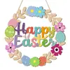 Letrero de Puerta con Decoración de Pascua de Madera Transfronteriza, Adorno Colgante para Porche de Puerta Principal de Granja Festiva, Decoración Colgante de Corona de Huevo de Pascua de Madera