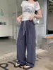 Pantalones de Pierna Ancha a Cuadros Patchwork de Corte Holgado para Mujer Verano Cintura Alta Fluido Adelgazante Versátil Casual Pantalones Rectos Simples para Caminar