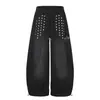 Pantalones de Chándal Curvos con Diseño de Pedrería Hip-Hop Estilo Americano para Hombre, Pantalones Anchos Plisados con Pintura en Spray Moda Urbana