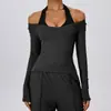Top de yoga acanalado de manga larga ajustado estilo europeo y americano para otoño/invierno, top de fitness de alta intensidad, top de Pilates, top de running, top atlético de manga larga