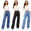 Jeans de botones para mujer, primavera y verano, talla grande, corte holgado, adelgazantes, versátiles para ir al trabajo, jeans rectos de pierna ancha hasta el suelo para mujer