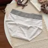 Rayas de Dulce Deseo~ Ropa Interior de Estilo Deportivo Refrescante Estilo Coreano Cómodo Transpirable Cintura Media Algodón Puro Entrepierna Extendida Calzones para Mujer