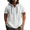 Camisa de Algodão e Linho Europeia Camiseta de Praia Moletom com Capuz Moletom com Capuz de Manga Curta Primavera Verão Casual Masculino