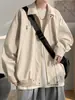 Jaqueta Vinho com Zíper Duplo Masculina Estilo Americano Tendência Solta Versátil Casaco Estilo Hong Kong Casual Cool Moda Jaqueta de Baseball