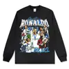 Camiseta de Manga Curta Estampada Ronaldo Ronaldo Ronaldo Vintage Gola Careca Pesada Suéter com Capuz