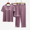 Conjunto de Pijama de Verão 2024 com Calça Caprichada de Manga Curta e Três Quartos, Conjunto para Casa para Mulheres, Conjunto de Três Peças, Pijama para Mulheres