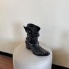 Botas Vaqueras Occidentales de Punta Bordadas Vintage para Mujer Primavera y Verano 2025 Nuevas Tacón Grueso Combinables Botas de Caballero Botas de Manga
