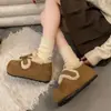 Sapatos Coturnos de Algodão Bordados Aumentadores de Altura Interna Versáteis com Laço Inverno Peludos Estilo Doce Gentil 2025 Novos Sapatos Birkenstock