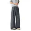 Pantalones de seda helada plisados y fluidos estilo americano para hombre, delgados de verano, holgados, secado rápido, pierna recta, frescos, pierna ancha, largos, disponibles para venta al por mayor