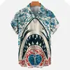 2024 Nuevo Amazon Transfronterizo Tiburón Impresión 3D Verano Casual Holgada Manga Corta Camisa Hombres Venta al por Mayor