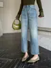 Estilo de marca grande~Jeans cropped reto clássico azul lavado sem elasticidade, emagrece e valoriza a silhueta, 100% algodão, novo modelo outono 2026