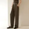 Calça de Cashmere de Perna Larga para Mulheres no Outono e Inverno Engrossada Cintura Alta Reta Casual Preguiçosa Relaxada Cashmere Macio Ceroso Calça Plissada