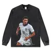 Camiseta con Estampado Digital Cruzado Jude Bellingham Retro Americano Holgada Hombro Caído Cuello Pequeño