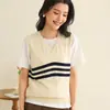 Nuevo Estilo Primavera y Verano 2026 Chaleco de Algodón Puro sin Mangas con Cuello en V Rayado para Mujer Ropa Exterior Casual Simple Chaleco de Punto de Color Contrastante