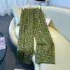 Pantalones Cropped Rectos de Lino Vintage para Mujer, Nuevos Pantalones Florales de Verano, Sueltos y Adelgazantes, Estilo Old Money, Pantalones de Abuela con Cintura Elástica