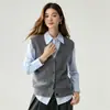 Nuevo Diseño Elegante Para Ir al Trabajo 100% Cachemir Cuello en V Sin Mangas Con Bolsillos Versátil Color Sólido Chaleco Cardigan Tejido