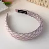 Novo estilo em tons pastel suaves, tiara fresca e fofa com tecido listrado rosa e branco e esponja, design xadrez doce, adequada para lavar o rosto, para mulheres