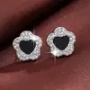 Brincos de Tarraxa Coração com Zircônia Integral Estilo Francês Vintage para Mulheres, Brincos Florais de Luxo de Alta Qualidade, Brincos da Moda e Únicos para o Dia a Dia