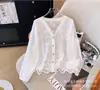 Diseño de Principios de Otoño Versátil Estilo Coreano Ganchillo Punto Calado Chifón Manga Larga Protección Solar Top Cárdigan Tejido para Mujer