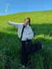 Calça Larga Simples de Rua Estilo Retro Americano para Mulheres, Calça Esportiva Longa Solta Tendência Marca Estilo Preguiçoso