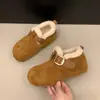 Zapatos de mujer tipo Birkenstock, de suela gruesa, que aumentan la altura, forrados de felpa, peludos, colección de invierno 2026, sin cordones, cálidos, forrados de algodón y botas de nieve