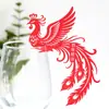 Cartões para taças de vinho com gravação a laser de fênix estilo chinês para banquete de casamento, cartões de lugar personalizáveis, cartões de papel vermelho brilhante "Cem Anos de Harmonia", em estoque